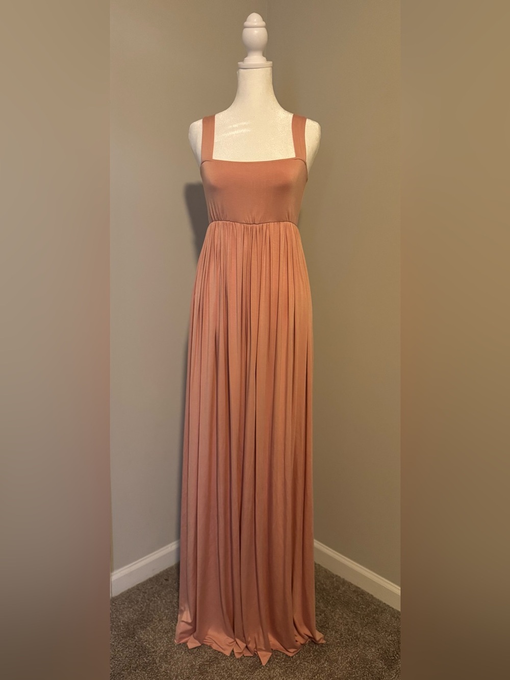 Rachel Pally Square-Neck Pleated Maxi Dress in Dusty Peach